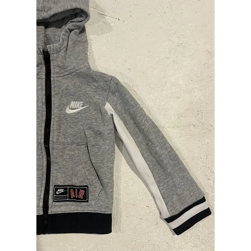 Nike Air Jacket Full Zip Youth Boys 2T Gray‎ White Spellout Striped Hooded